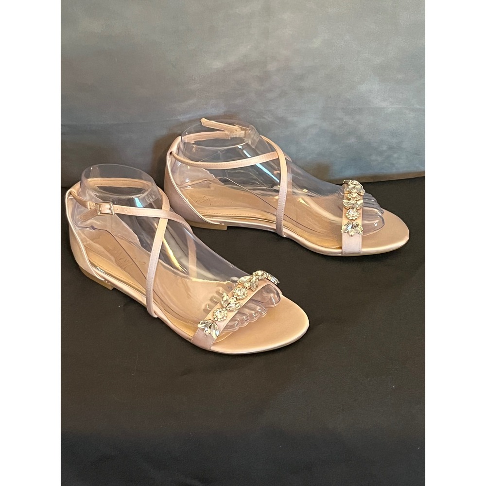 Jewel Badgley‎ Mischka Women's Blush Embellished Ankle Strap Flat Sandals Size 7